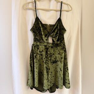 Cut Out Velvet  Green Romper with Backless Feminine Detail